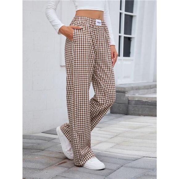 Plaid Wide Leg Casual Pants - Picture 6 of 13